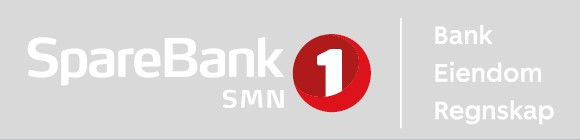 SpareBank 1 SMN logo, Finanshuset med bank, eiendom og regnskap. Negativ på grå bakgrunn.