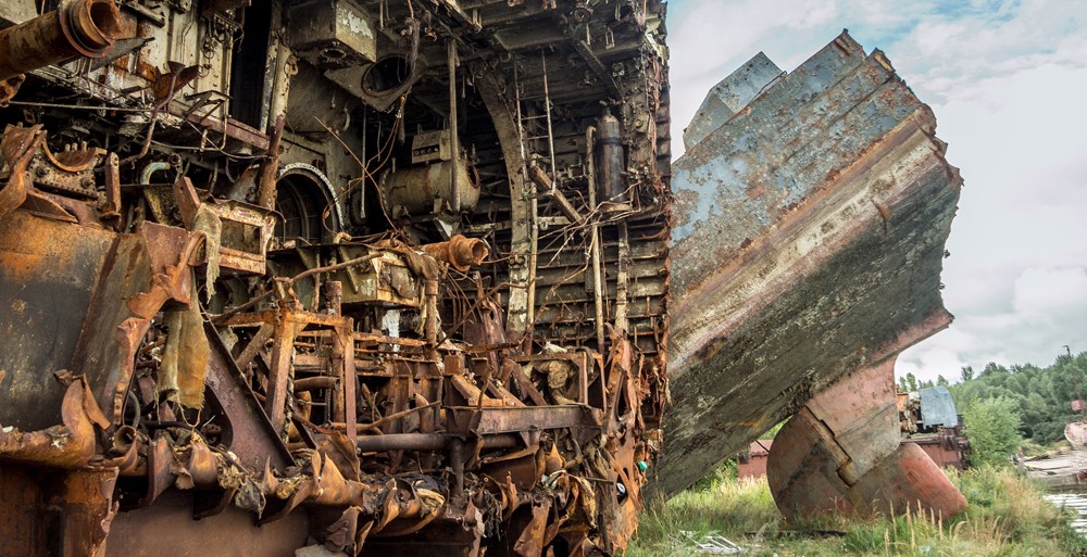 Rusty ruins Russian sunken warship Indomitable (Neukrotimiy) raised from the bottom and sawed for scrap metal.