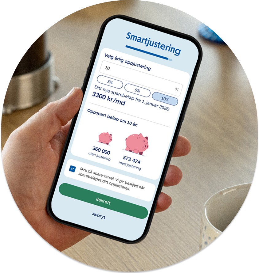 Mobiltelefon som viser smartjustering i Norges beste mobilbank