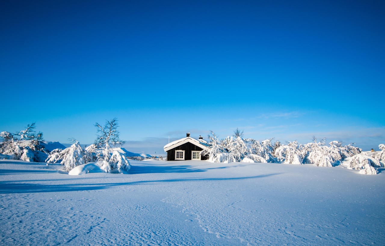 hytte med innboforsikring i vinterlandskap