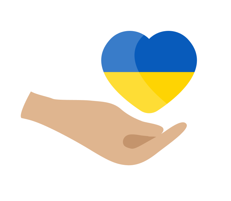 Hånd med hjerte i Ukrainas farger.
