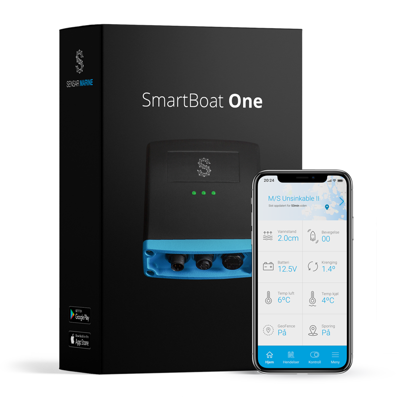 smart båtforsikring med smartboat one eske og app på mobil
