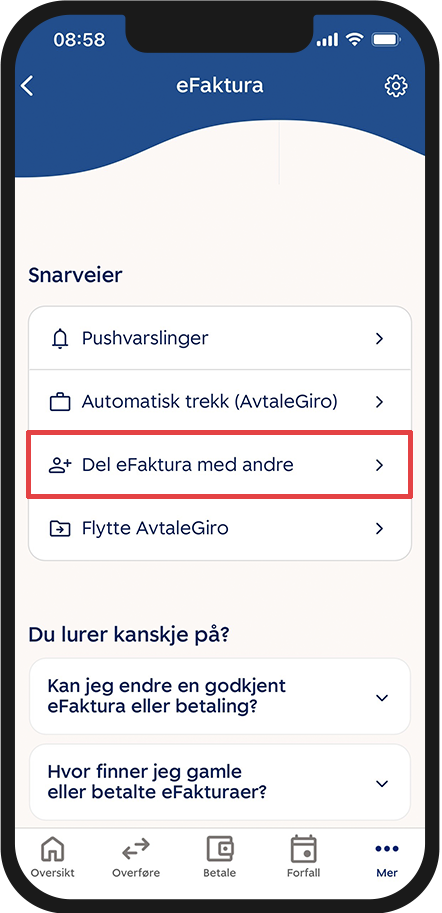 Mobilbank - slik gir du andre tilgang til dine eFaktura, steg 2