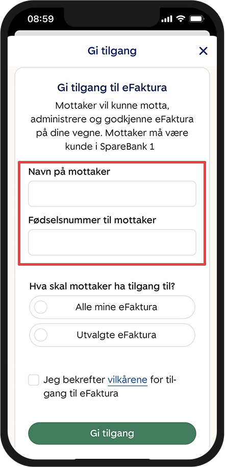 Mobilbank - slik gir du andre tilgang til dine eFaktura, steg 4